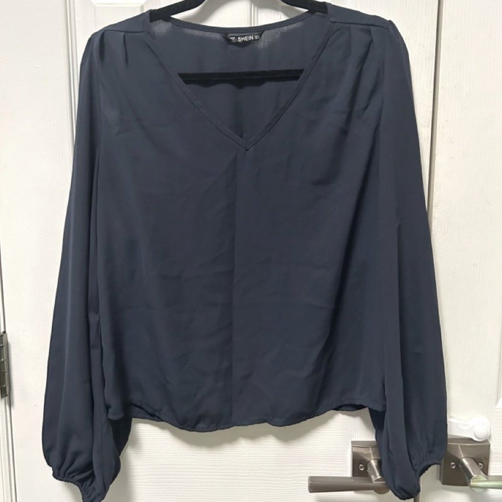 Navy Blue Long Sleeve Blouse